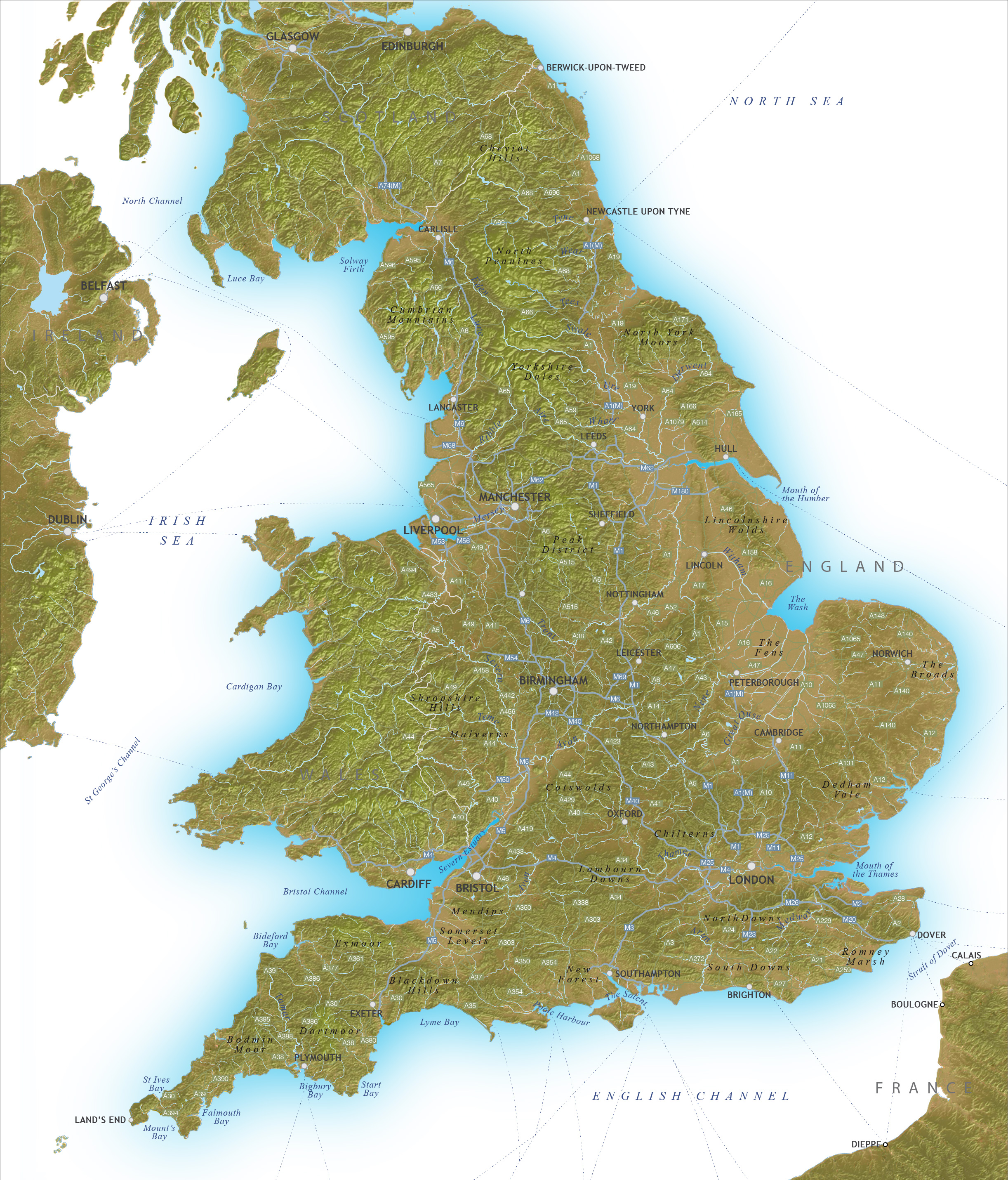 Physical Map Of England