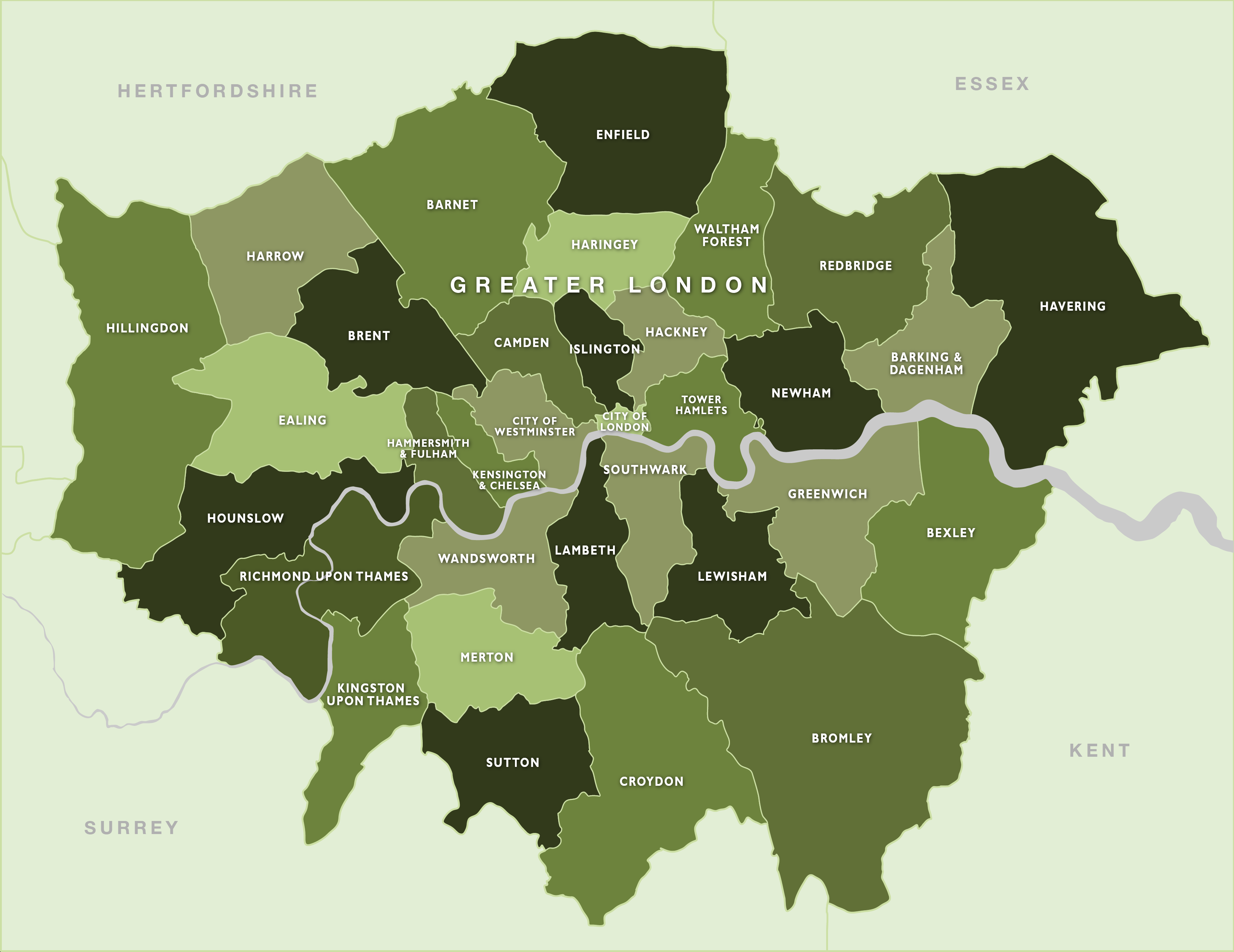 Map of London boroughs - royalty free editable vector map - Maproom