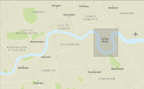 London Docklands locator map