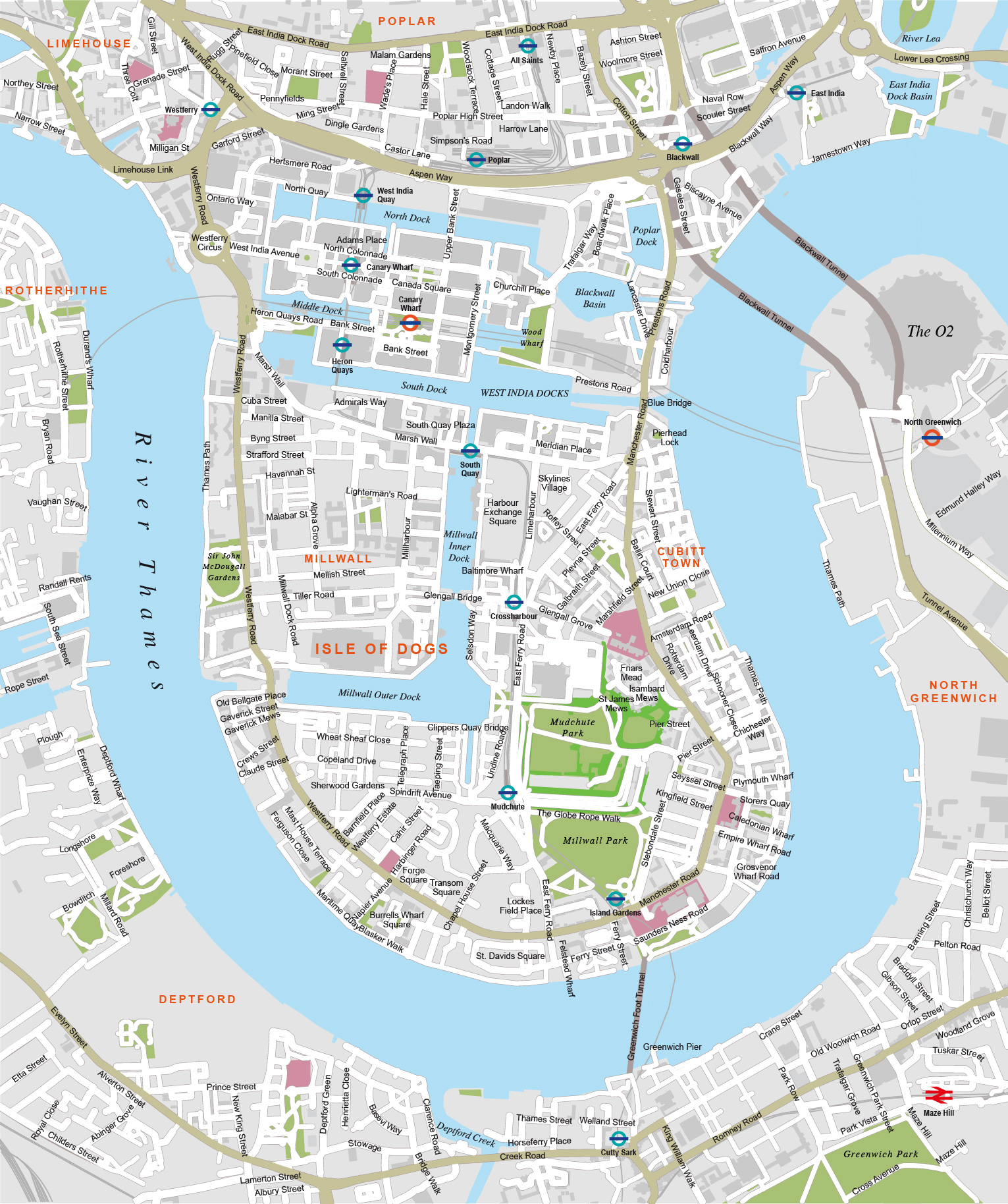 London Docklands With Canary Wharf Map Maproom