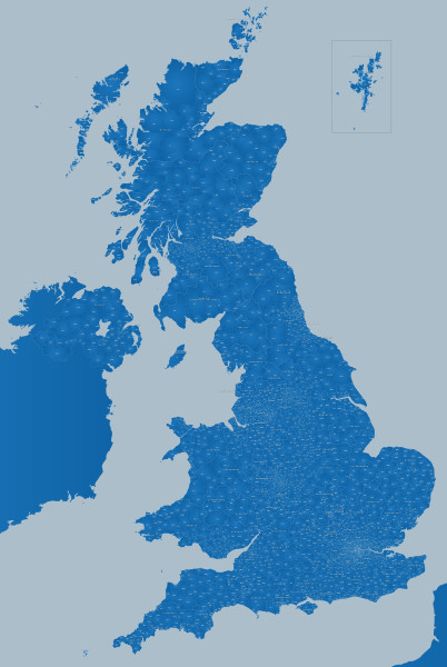 Detailed map of UK postcodes