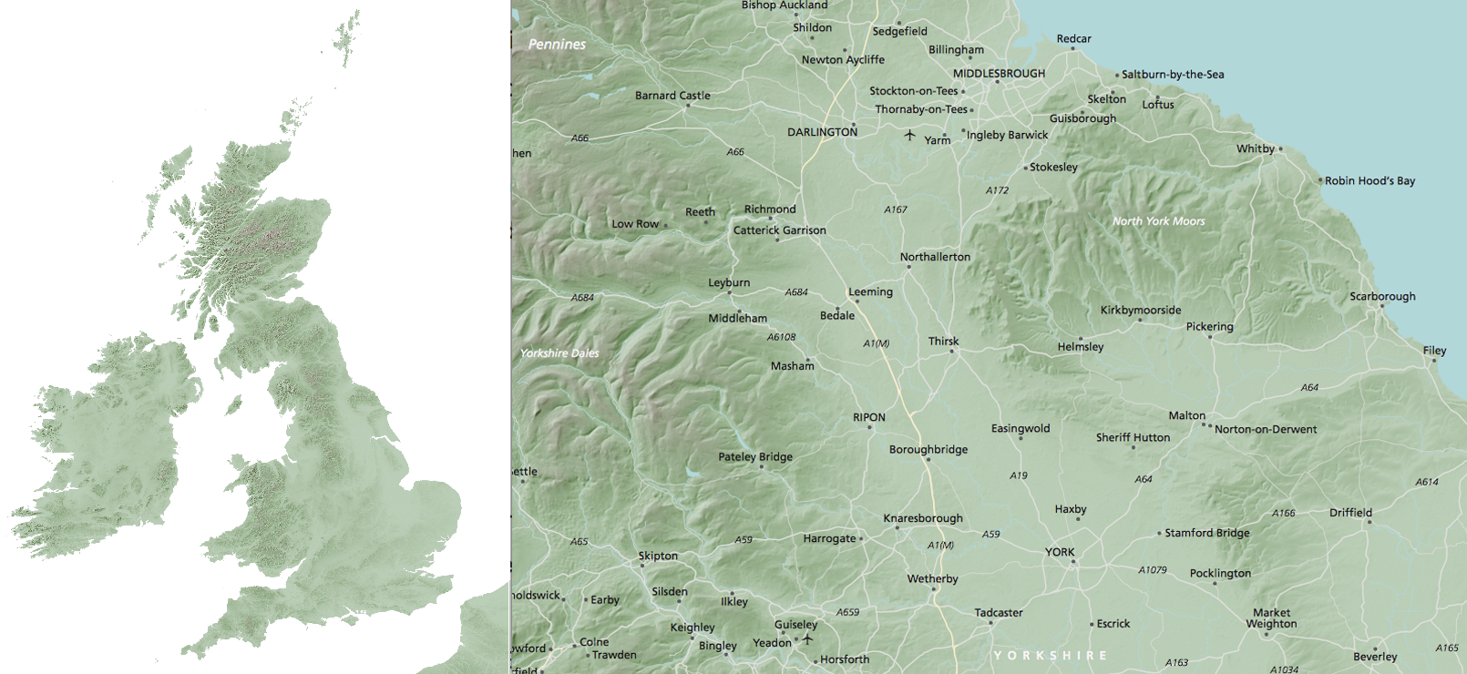 Britain and Ireland with relief hillshading layer preview dramatic