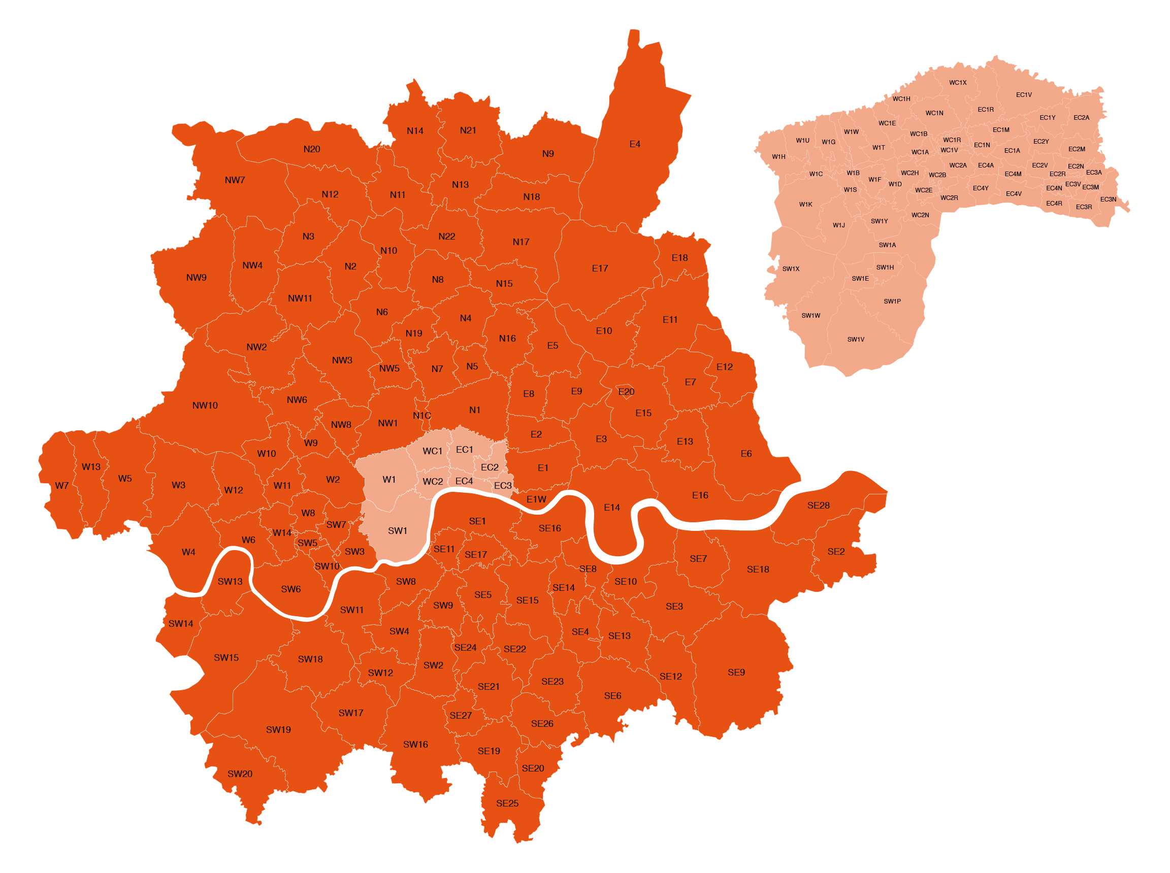 Map of London postcodes - editable royalty free vector map - Maproom
