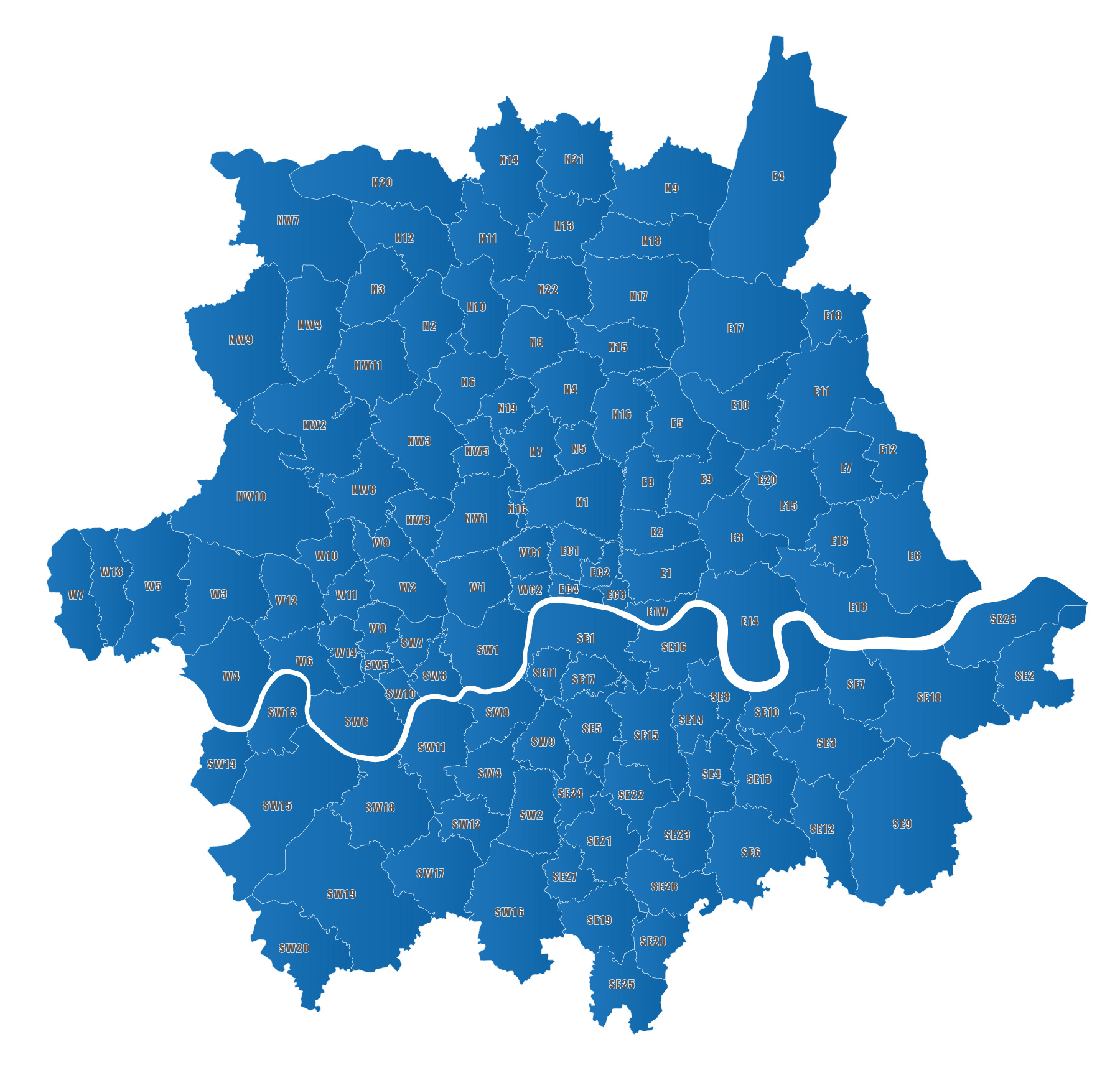 Map of London postcodes - editable royalty free vector map - Maproom