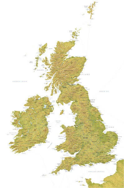 Physical map of Britain with relief