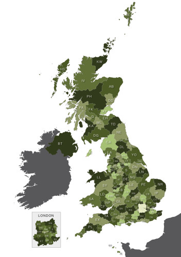 Vector map of UK postcodes