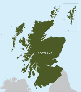 Scotland outline map with inset box for Shetland
