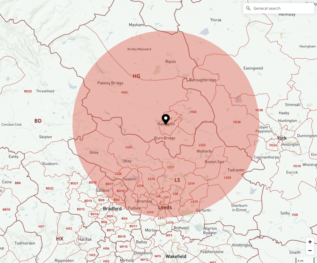 15 miles radius map