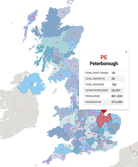 2 Postcode Areas With Popups – Maproom