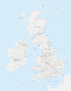 Britain map with major roads and cities