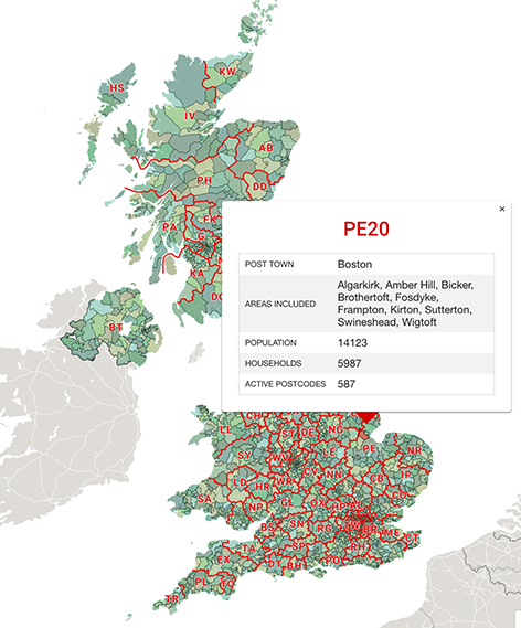 3 Postcode districts with popups