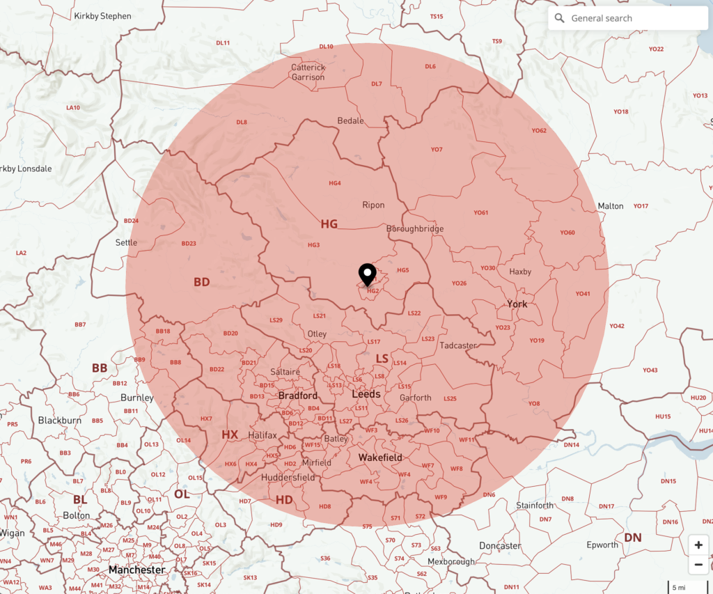 30 miles radius map