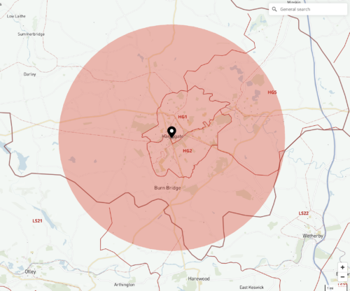 5 miles radius map