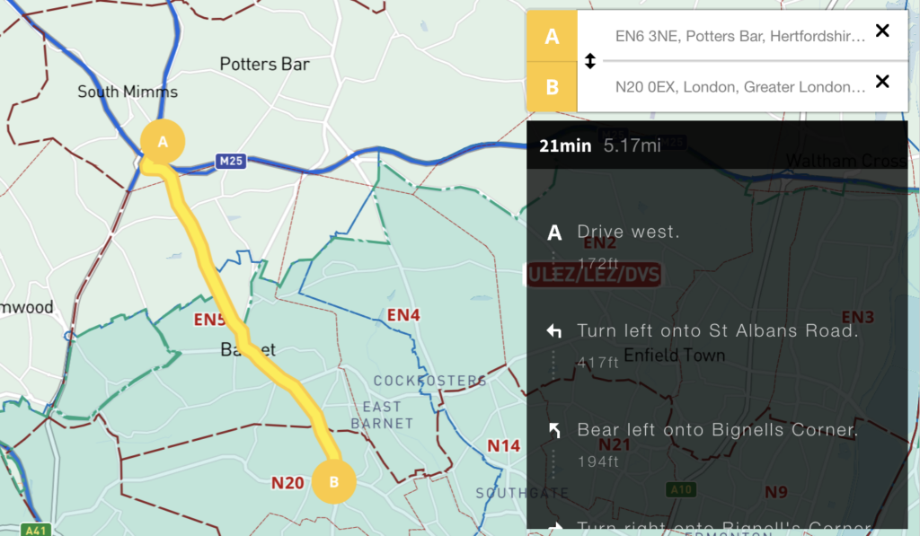 A to B driving route plotter