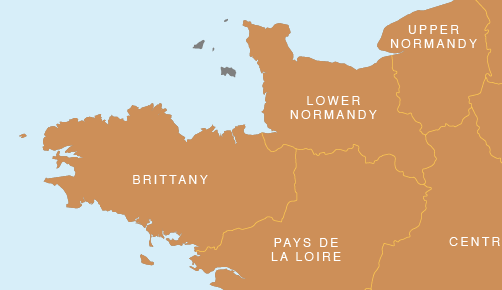 Map of France showing the Anglicised region names