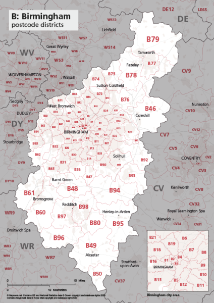 B postcode districts map preview
