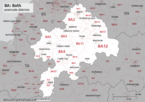 BA postcode districts map preview