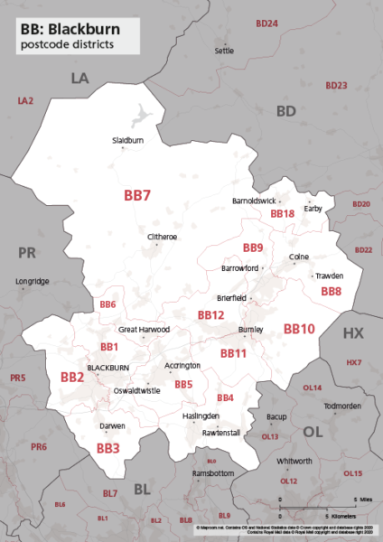 BB postcode districts map preview
