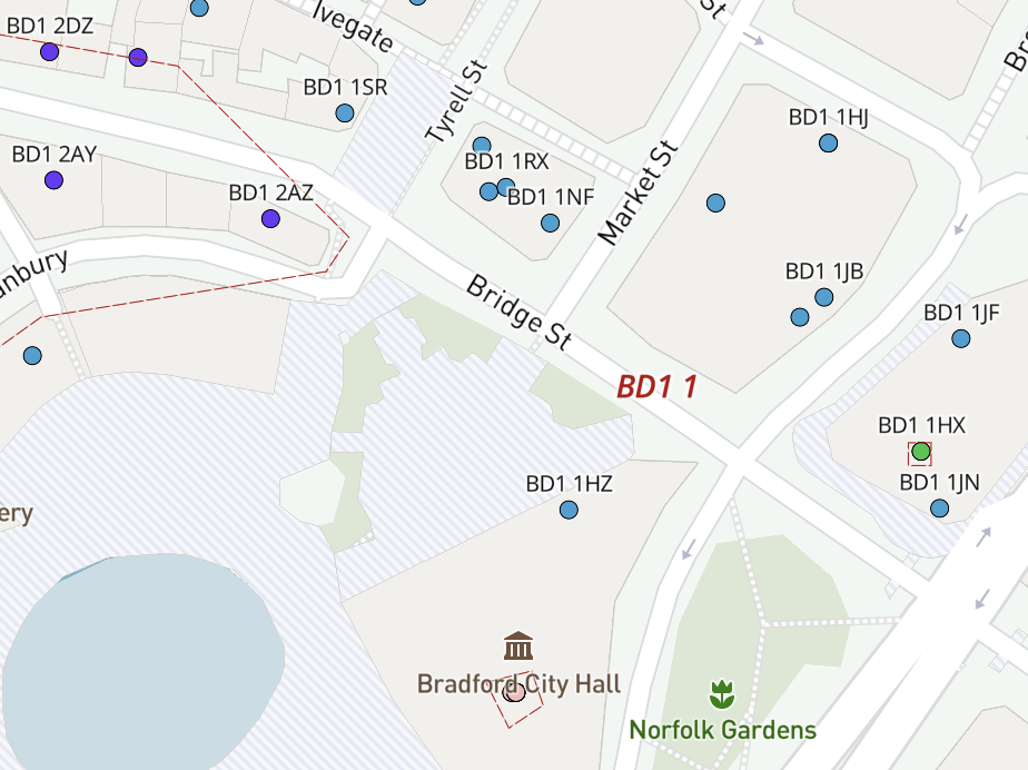 BD dynamic postcodes detail