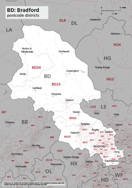 BD postcode districts map preview