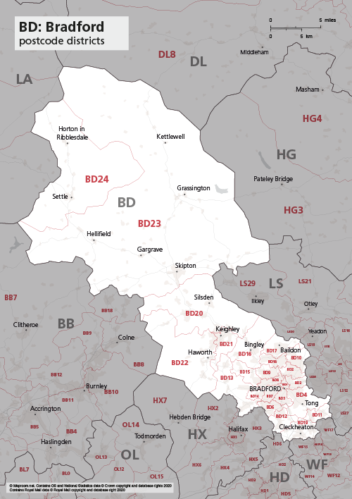 Map Of Bd Postcode Districts Bradford Maproom - Bank2home.com