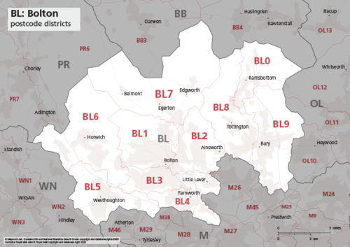BL postcode districts map preview