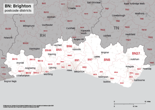 BN postcode districts map preview