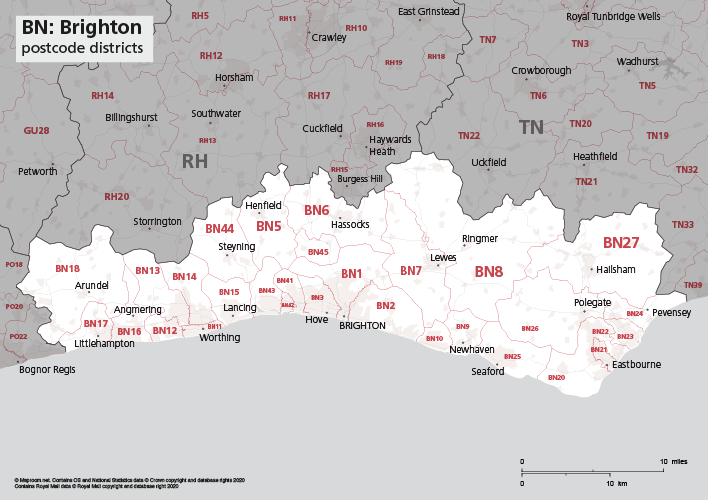 Map Of BN Postcode Districts Brighton Maproom
