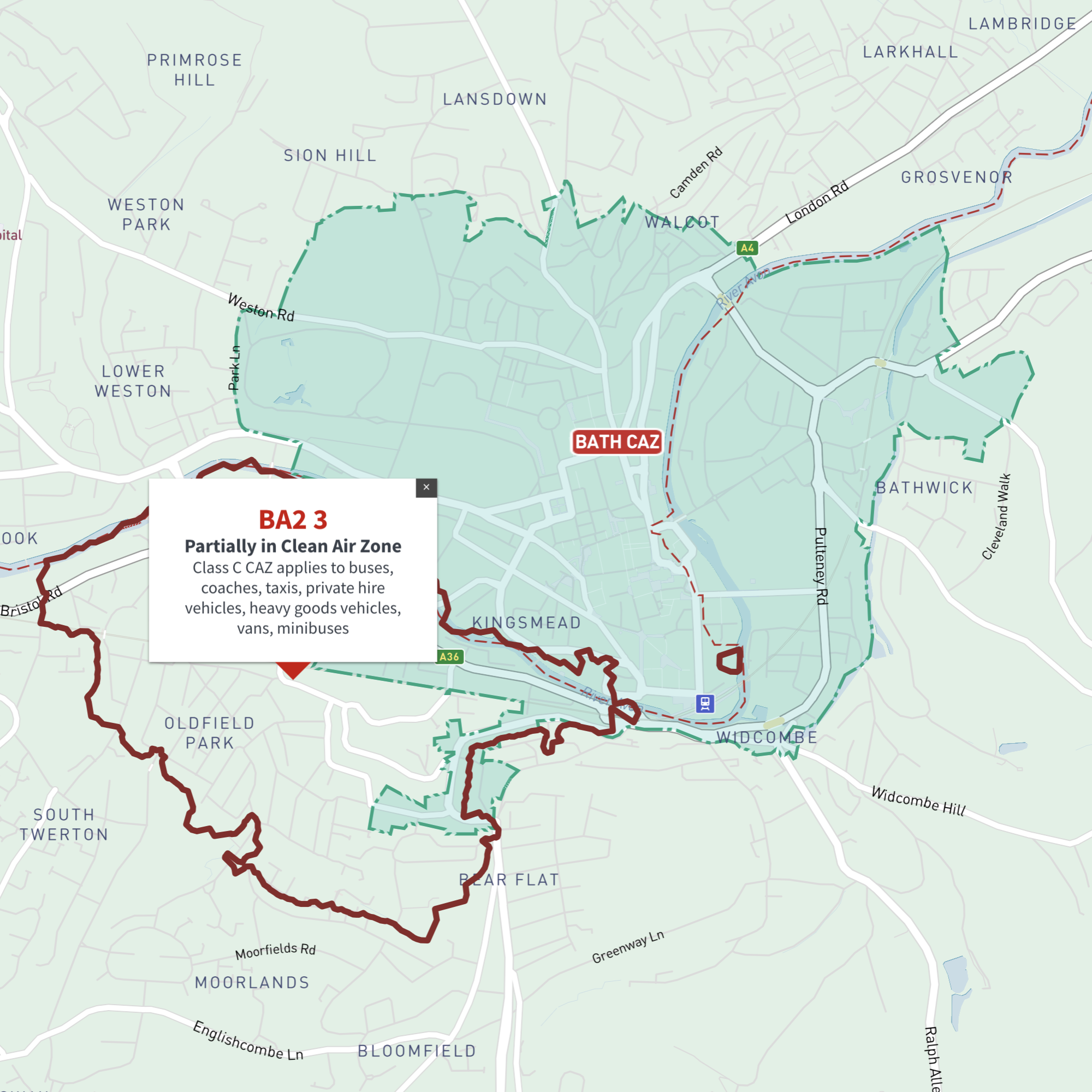 Bath Clean Air Zone Postcodes Interactive Map 