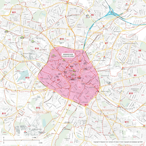 Map Of Birmingham Clean Air Zone With Streets And Postcodes Maproom   Birmingham Clean Air Zone Postcodes 500x500 