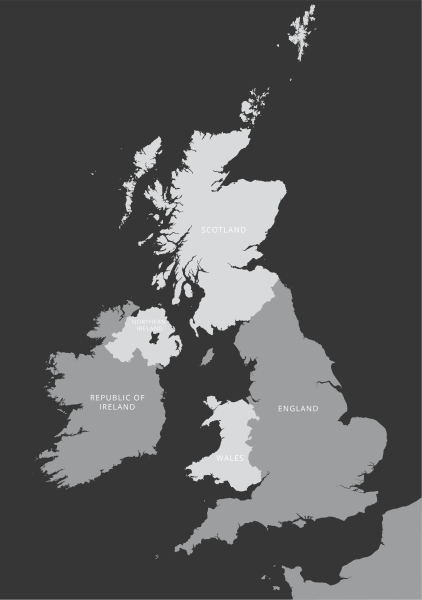 Detailed outline map of British Isles