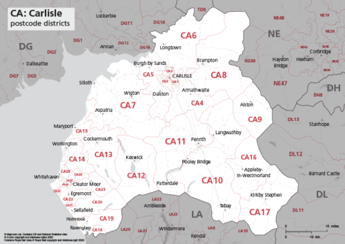 CA postcode districts map preview