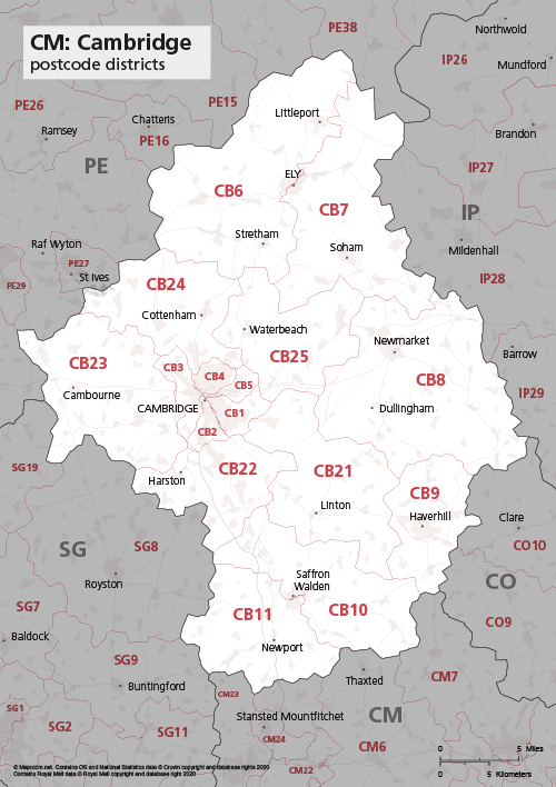 Map of CB postcode districts – Cambridge – Maproom