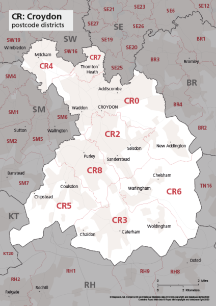 CR postcode districts map preview