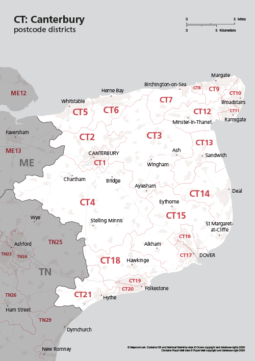 Map of CT postcode districts - Canterbury – Maproom