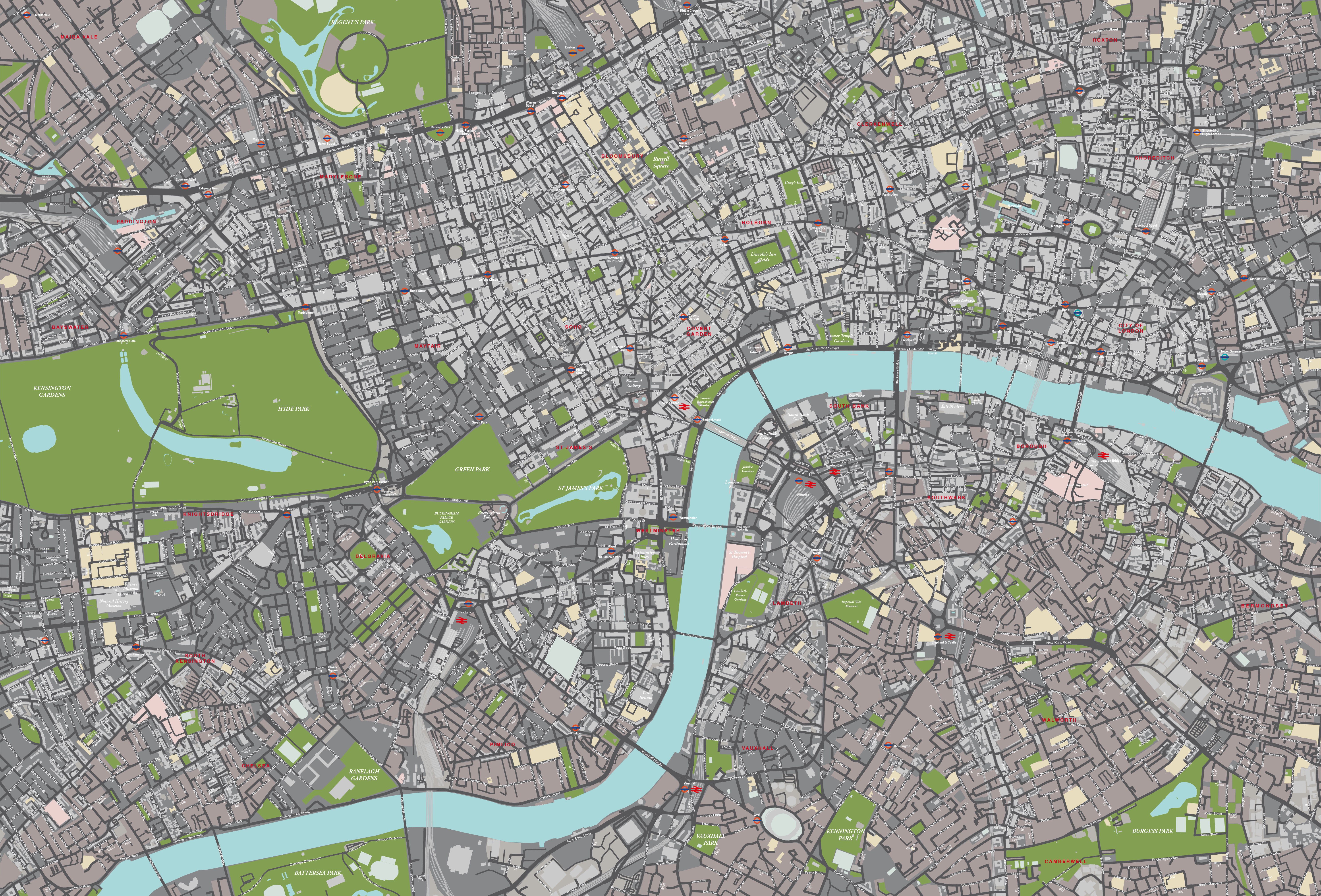 Detailed map of Central London - editable vector Illustrator / SVG