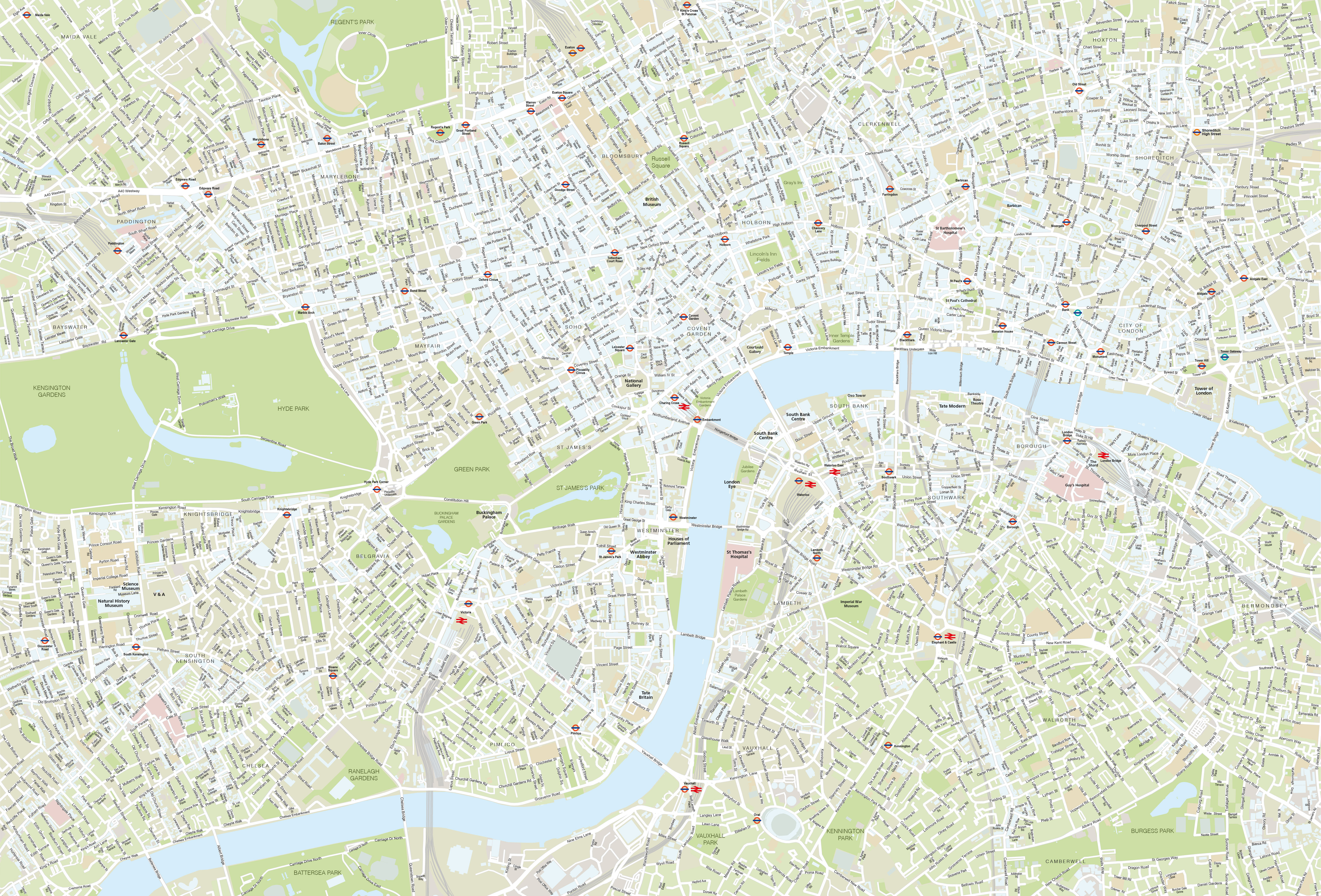 Detailed map of Central London - editable vector Illustrator / SVG