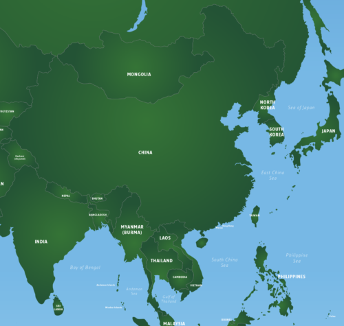 China and surrounding countries on the Maproom world map
