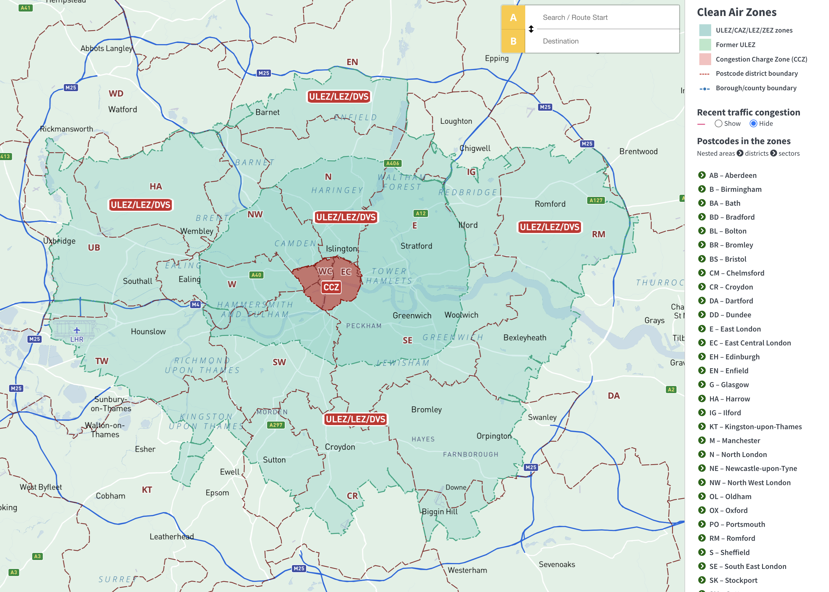 Clean Air Zones dynamic map preview