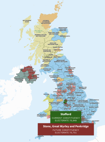 Comparison of current and future UK Westminster parliamentary constituencies interactive map preview