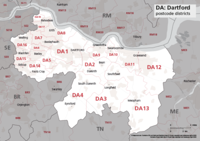 Map of DA postcode districts - Dartford – Maproom