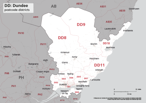 DD postcode districts map preview