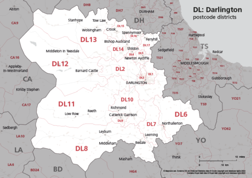 DL postcode districts map preview