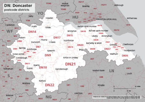 DN postcode districts map preview