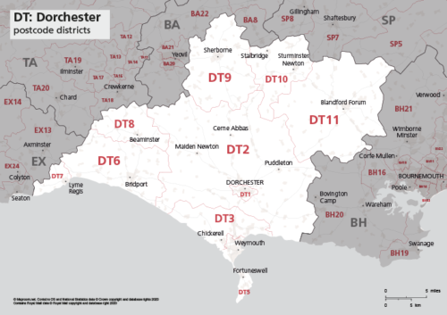 DT postcode districts map preview