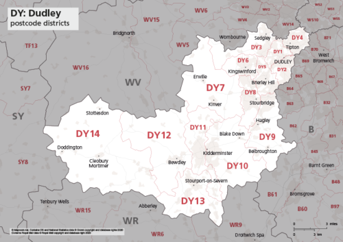 DY postcode districts map preview