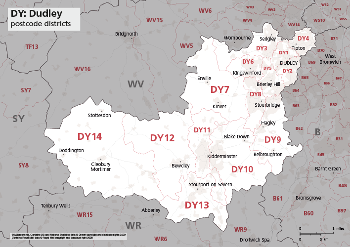 Map Of DY Postcode Districts Dudley Maproom