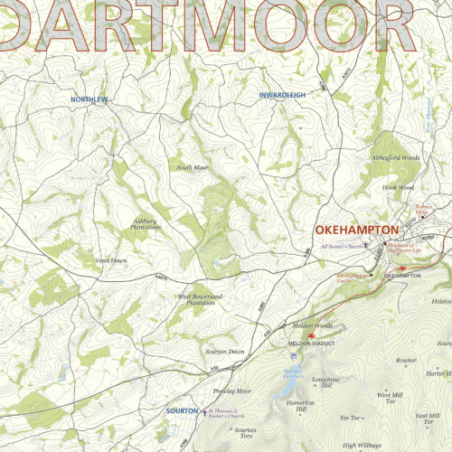 cropped in details of the Dartmoor map