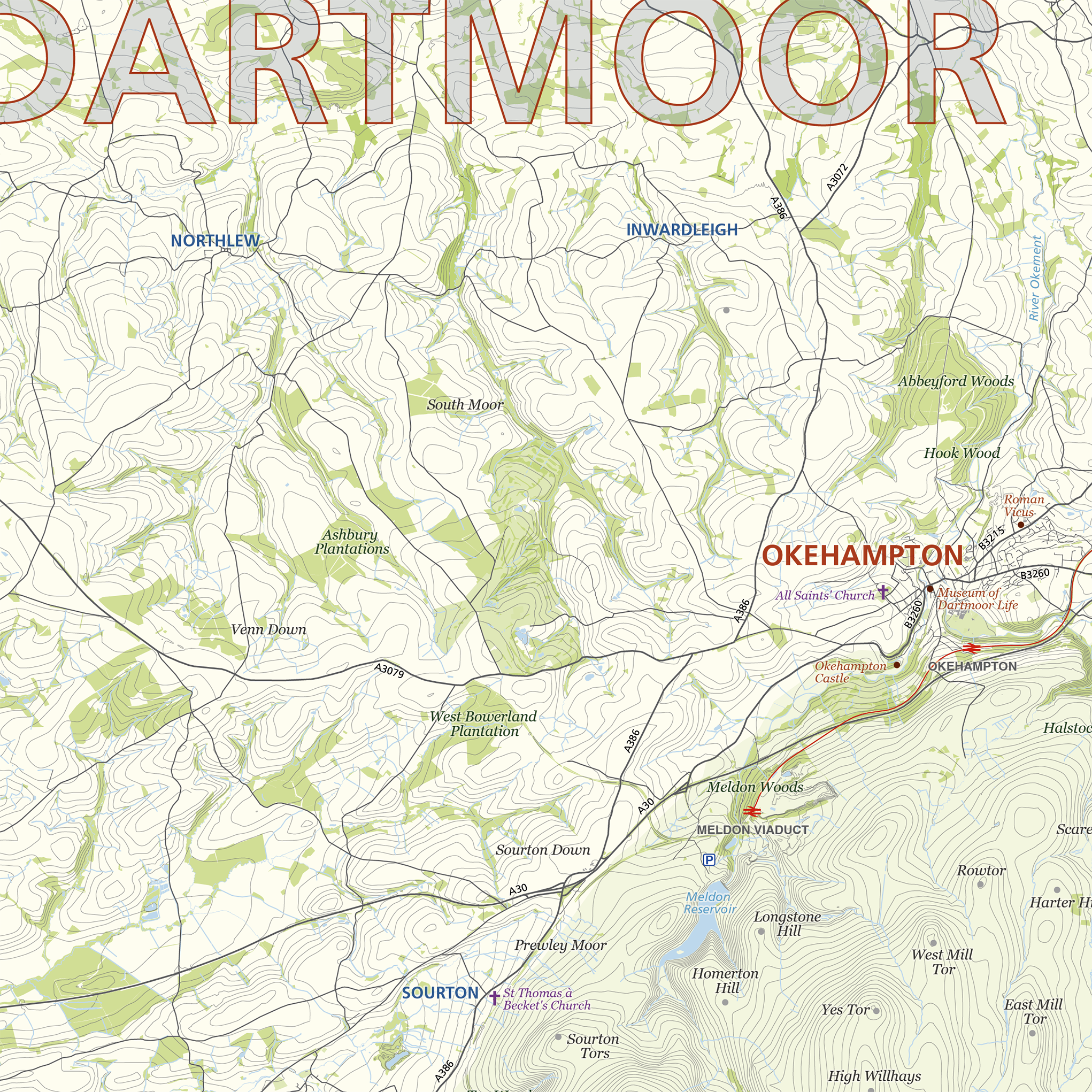 cropped in details of the Dartmoor map