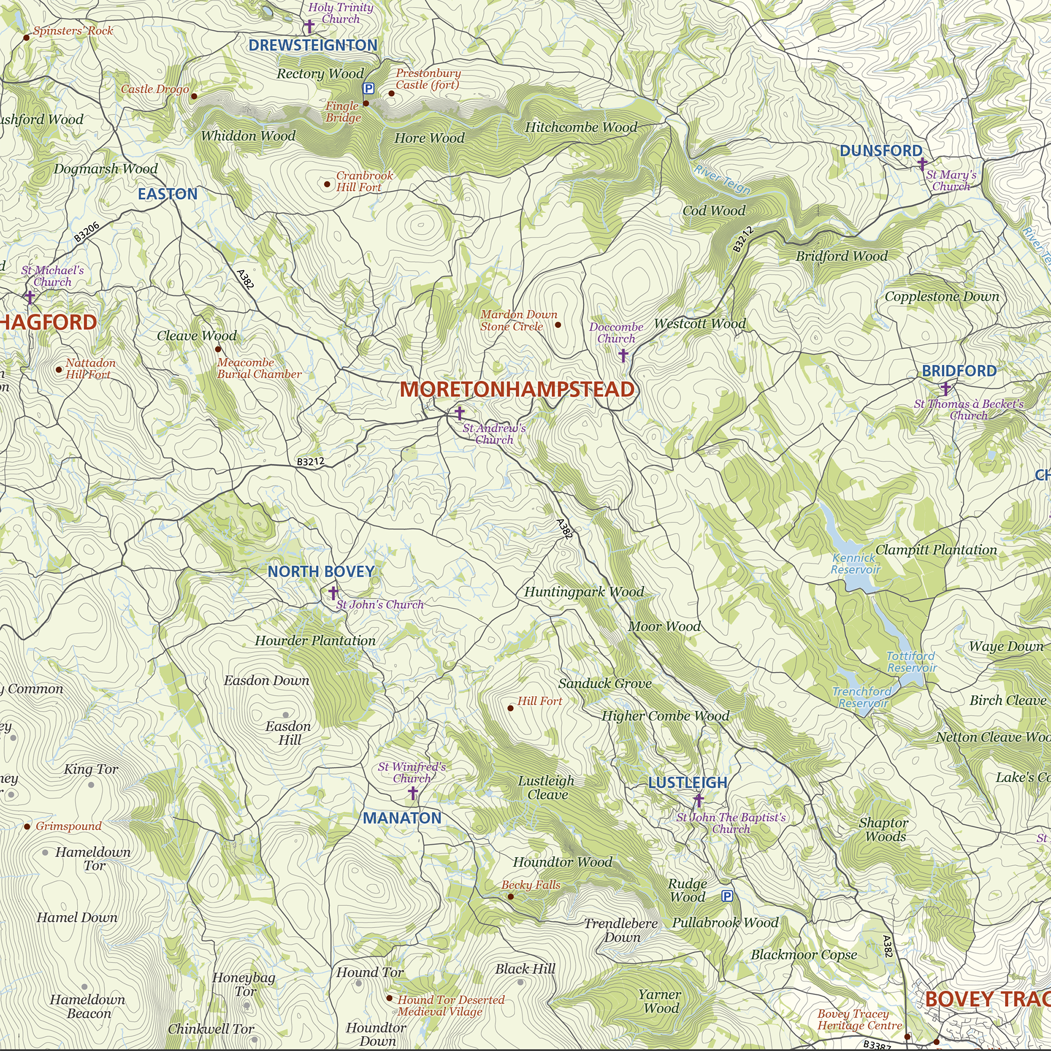 cropped in details of the Dartmoor map